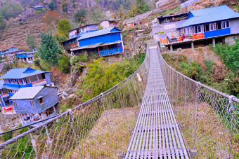 悬架人行桥安纳普尔纳峰保护区域喜马拉雅山脉尼泊尔