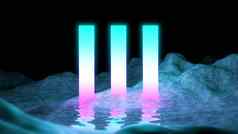 宇宙背景外星人景观复古的霓虹灯山水紫罗兰色的反射粉红色的蓝色的摘要未来主义的空间背景电子游戏矩形框架发光的技术科学山景观