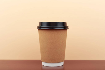 杯咖啡棕色（的）表格米色背景复制空间