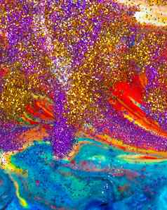五彩缤纷的垂直丙烯酸背景撒紫色的黄金闪光当代创造力色彩斑斓的“先锋绘画丰富的纹理背景使形状材料