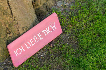 粉红色的标志脚树爱你”德国我爱你