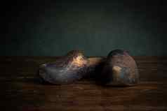 一对木底鞋木鞋子典型的荷兰文化静止设置荷兰荷兰