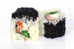 寿司卷日本食物孤立的白色背景日本餐厅菜单卷黑色的鱼子酱特写镜头