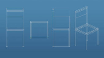 椅子蓝图网模型蓝色的背景前面视图拼字正确的的角度来看免费的风格渲染呈现