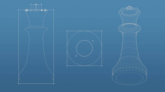 国际象棋蓝图网模型蓝色的背景前面视图拼字正确的的角度来看免费的风格渲染呈现