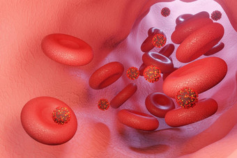 显微镜病毒攻击血关闭概念艺术病毒攻击红色的血细胞渲染