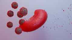 显微镜病毒攻击血关闭概念艺术病毒攻击红色的血细胞渲染