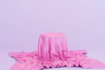 讲台上基座粉红色的布<strong>产品广告</strong>蓝色的背景最小的插图渲染