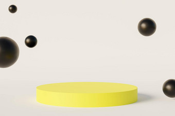 黄色的油缸讲台上基座产品广<strong>告白</strong>色背景最小的插图渲染