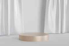 油缸形状的讲台上基座产品广告闪亮的白色窗帘背景最小的插图渲染
