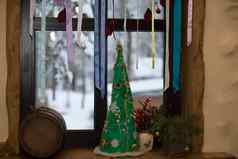 一年的静物圣诞节树手工制作的乌克兰磁带衣服树百吉饼圣诞节装饰窗口