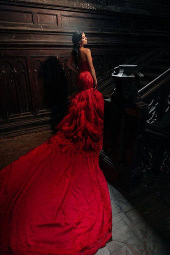 女人古董红色的衣服城堡美丽的公主诱人的衣服