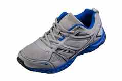 灰色的运动鞋蓝色的口音孤立的体育鞋子白色背景