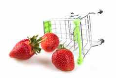 迷你超市电车分散草莓水果出售概念