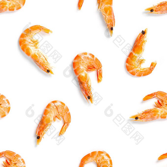老虎虾无缝的模式使虾孤立的白色背景海鲜无缝的模式虾海鲜模式