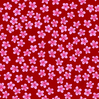 无缝的模式开花日本樱桃樱花分支机构粉红色的花红色的背景
