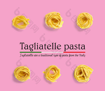 意大利意大利面蔬菜生意大利面意大利面条流行艺术背景平躺意大利生巢意大利面孤立的粉红色的