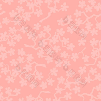 无缝的模式开花日本樱桃樱花分支机构织物包装壁纸纺织装饰设计邀请打印礼物包装制造业<strong>粉</strong>红色的花<strong>珊瑚背景</strong>