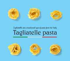 意大利意大利面蔬菜生意大利面意大利面条流行艺术背景平躺意大利生巢意大利面孤立的蓝色的