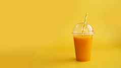 塑料杯橙色喝自然汁冰沙健康的食物