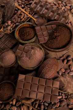 巧克力集合可可豆荚糖果甜蜜的甜点