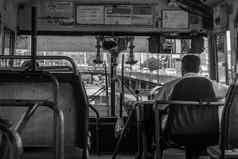 公共汽车司机公共汽车道路曼谷黑色的白色