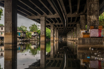 的角度来看视图美丽的过滤后的光河Khlongphra卡农Khlong都营高速公路曼谷