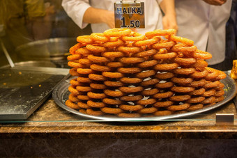土耳其传统的街甜点哈尔卡甜点哈尔卡塔特利土耳其传统的环甜点