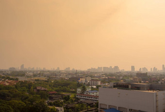 曼谷城市市中心城市景观城市天际线雾烟雾宽高视图图像曼谷城市软光