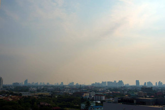 曼谷城市市中心城市景观城市天际线雾烟雾宽高视图图像曼谷城市软光