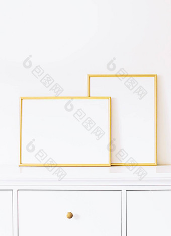 金框架白色<strong>家具奢</strong>侈品首页装饰设计模型海报打印可打印的艺术在线商店展示