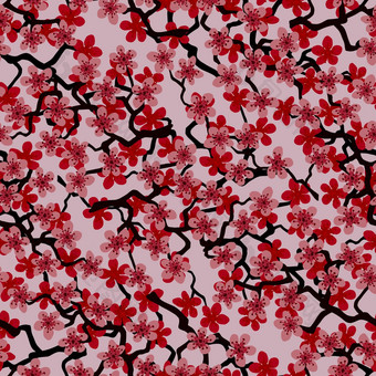 无缝的模式开花日本樱桃樱花分支机构织物包装壁纸纺织装饰设计邀请打印礼物包装制造业粉红色的花粉红色的背景