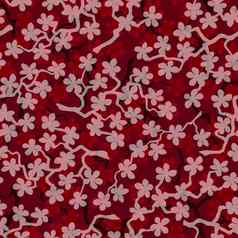 无缝的模式开花日本樱桃樱花分支机构织物包装壁纸纺织装饰设计邀请礼物包装制造业红色的粉红色的花Ruby背景