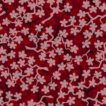 无缝的模式开花日本樱桃樱花分支机构织物包装壁纸纺织装饰设计邀请礼物包装制造业红色的粉红色的花Ruby背景