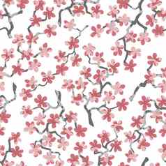 无缝的模式开花日本樱桃樱花分支机构织物包装壁纸纺织装饰设计邀请礼物包装制造业粉红色的大马哈鱼花白色背景