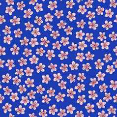 无缝的模式开花日本樱桃樱花织物包装壁纸纺织装饰设计邀请打印礼物包装制造业粉红色的花蓝色的背景