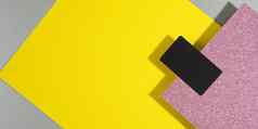 空白黑色的矩形业务卡有创意的背景表纸影子灰色的背景黄色的表