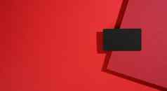 空白黑色的矩形业务卡谎言现代红色的背景红色的表纸影子业务模板