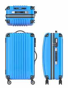 蓝色的手提箱前面前一边视图