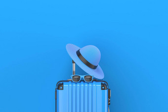蓝色的手提箱夏天他太阳镜