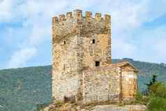 古老的港口塔热那亚堡垒教堂使徒已经克里米亚建筑建十四世纪