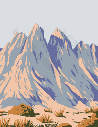 器官mountains-desert山峰国家纪念碑位于梅塞拉谷状态墨西哥美国<strong>水渍</strong>险海报艺术