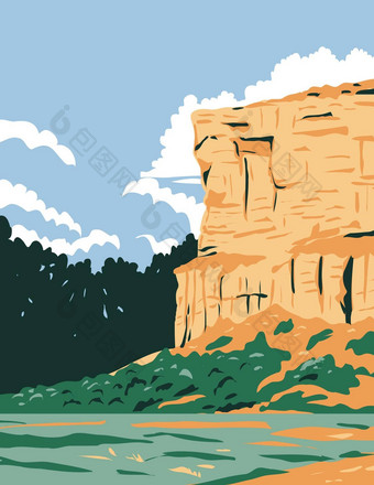 <strong>水渍</strong>险海报艺术庞培支柱国家纪念碑砂岩支柱岩石形成位于南中央蒙大拿曼联州作品项目政府风格