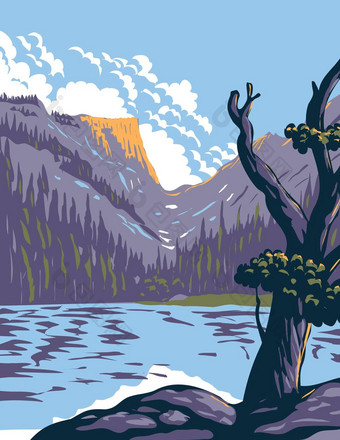 洞湖岩石山国家公园前面范围岩石山位于北部科罗拉多州水渍险海报艺术