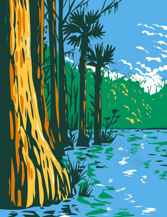 亚热带湿地埃弗格莱兹国家公园状态佛罗里达<strong>水渍</strong>险海报艺术
