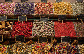 干茶水果草本植物花伊斯坦布尔香料集市