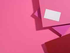 空白矩形业务卡谎言现代粉红色的背景表纸影子