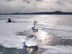 冰浮冰冻景观背景冬天视图