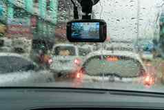 雨滴挡风玻璃内部车交通小时