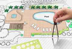 景观架构师设计后院池计划酒店